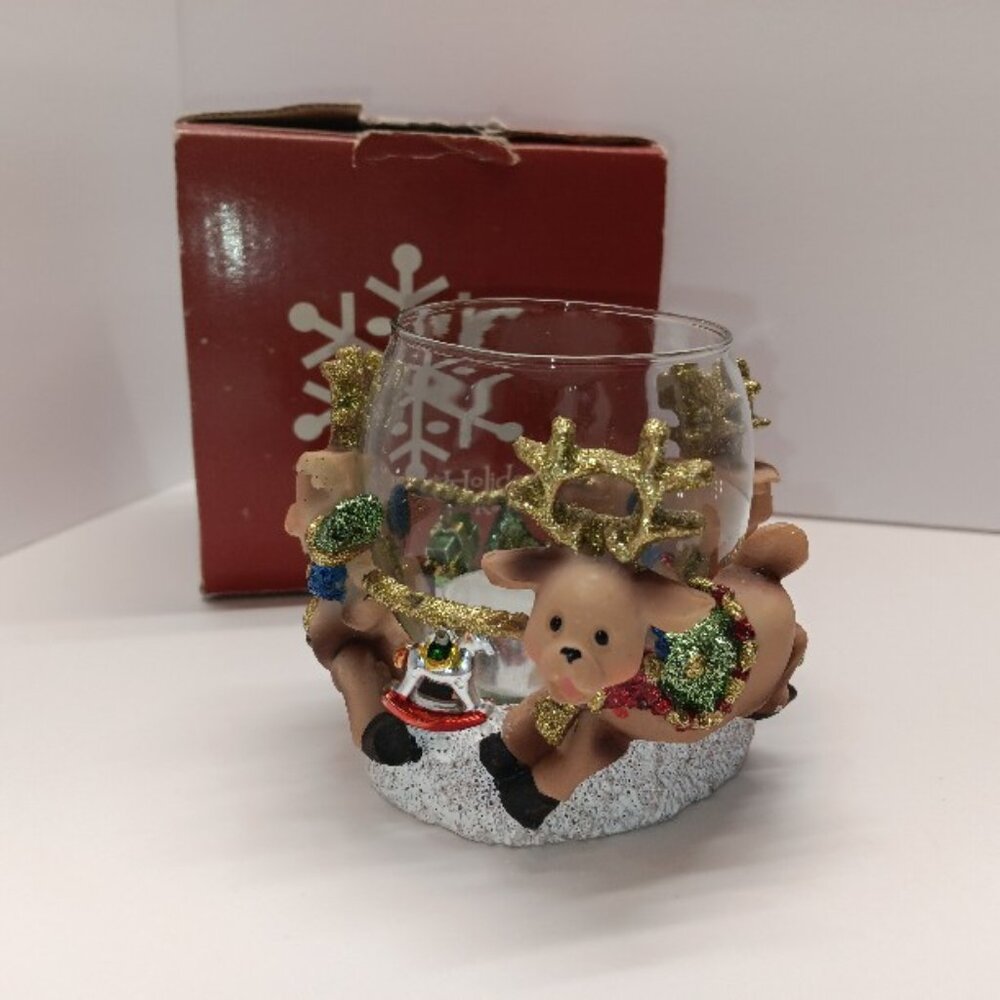 Vintage Kirkland's Holiday Reindeer Tealight Candle Holder 3.5" Christmas Decor
